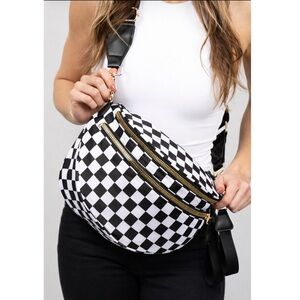 Meisey Black and White Checkered Crossbody Bag